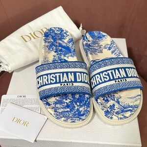 Dior Blue and White Toile Christian Dior Slide Sandals